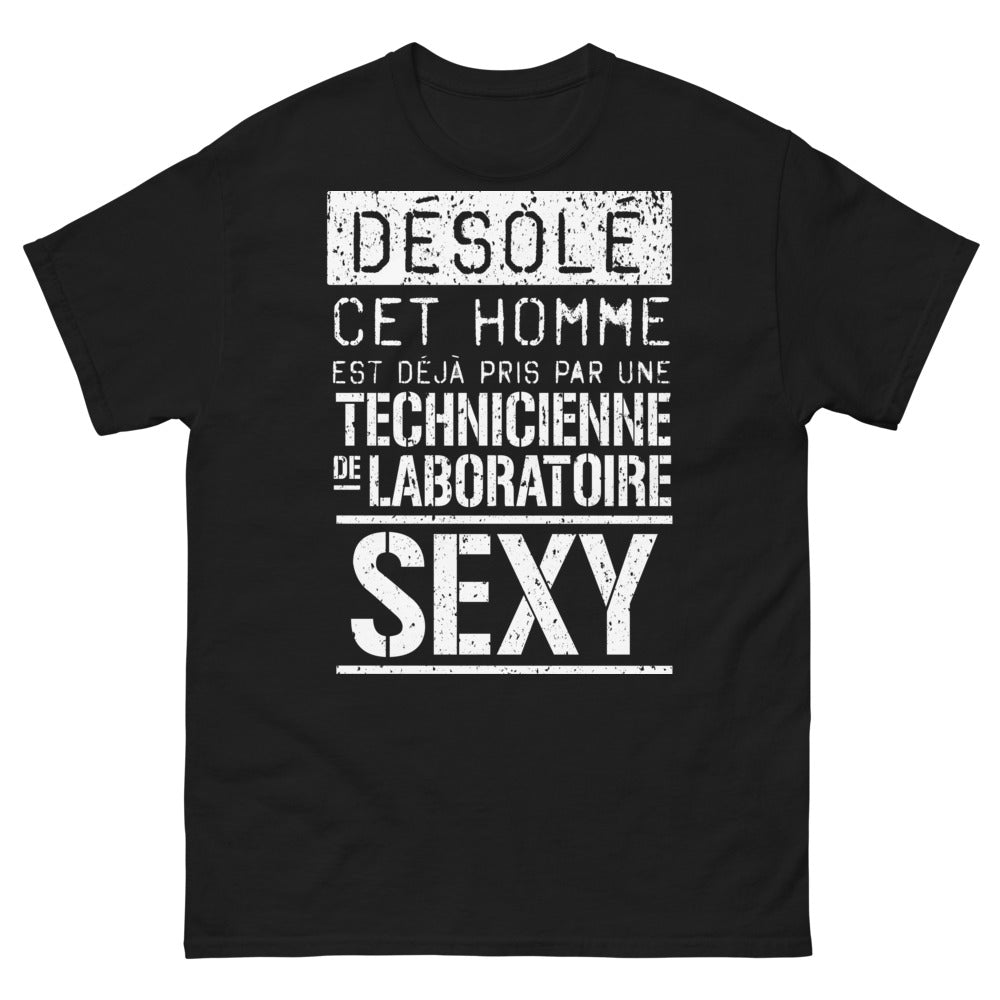 T-shirt Technicienne de laboratoire noir - 'Désolé cet homme est déjà pris'