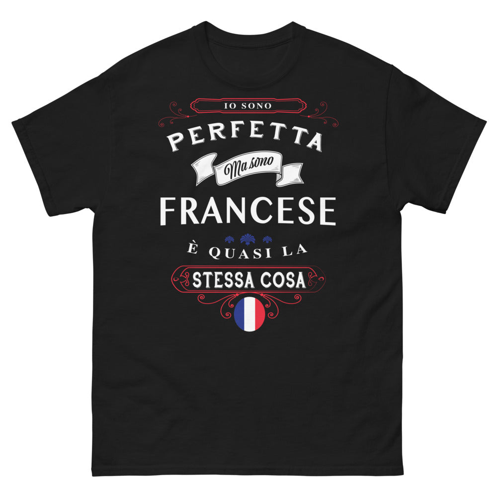 Maglietta Italia nera - Perfetta francese, humour italiano