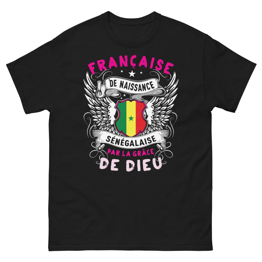 T-shirt Sénégal noir - Française de naissance, grâce de Dieu