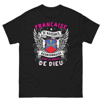 Thumbnail for T-shirt Réunion noir - Française de naissance, Réunionnaise par la grâce de Dieu