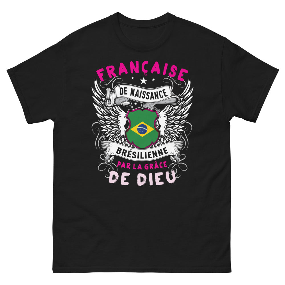 T-shirt France x Brésil noir - Française de naissance, Brésilienne par grâce de Dieu