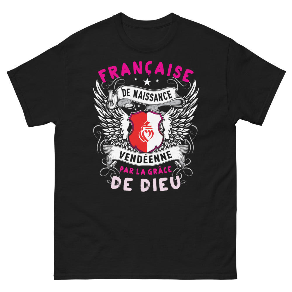 T-shirt Vendée noir - Française de naissance, par la grâce de Dieu