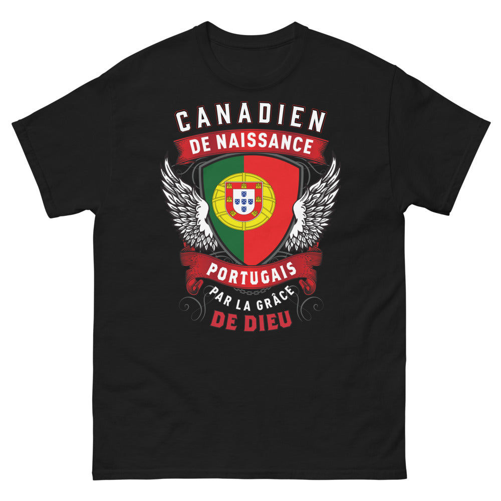 T-shirt Canada Portugal noir - Canadien de naissance, Portugais par la grâce de Dieu