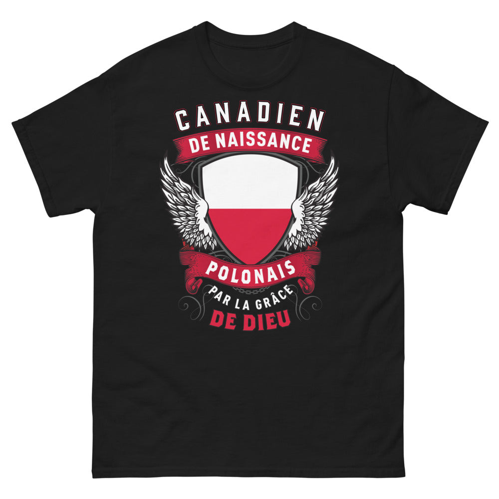 T-shirt Canadien-Polonais noir - Canadien de naissance, Polonais par la grâce de Dieu