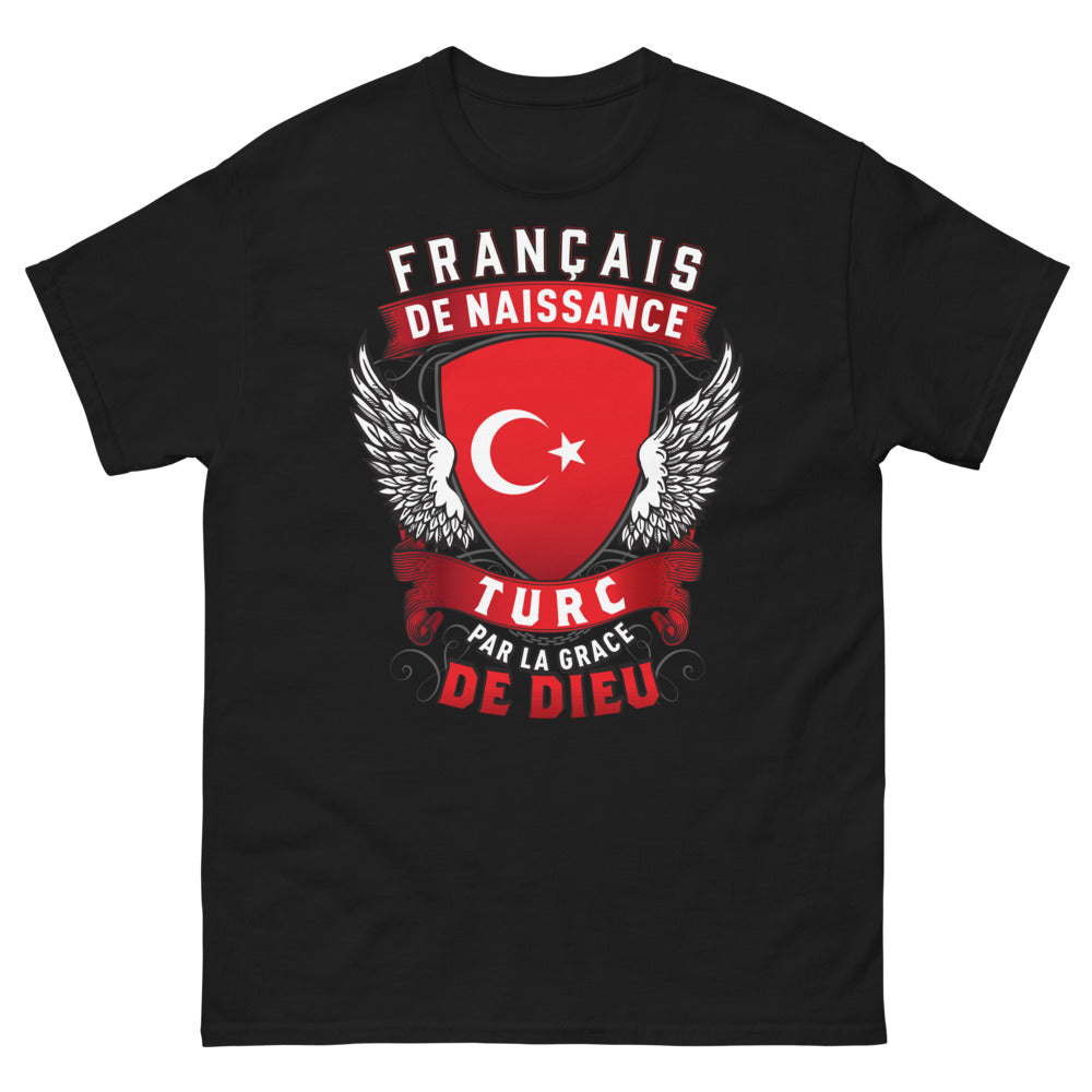 T-shirt franco-turc noir - Français de naissance, Turc par la grâce de Dieu