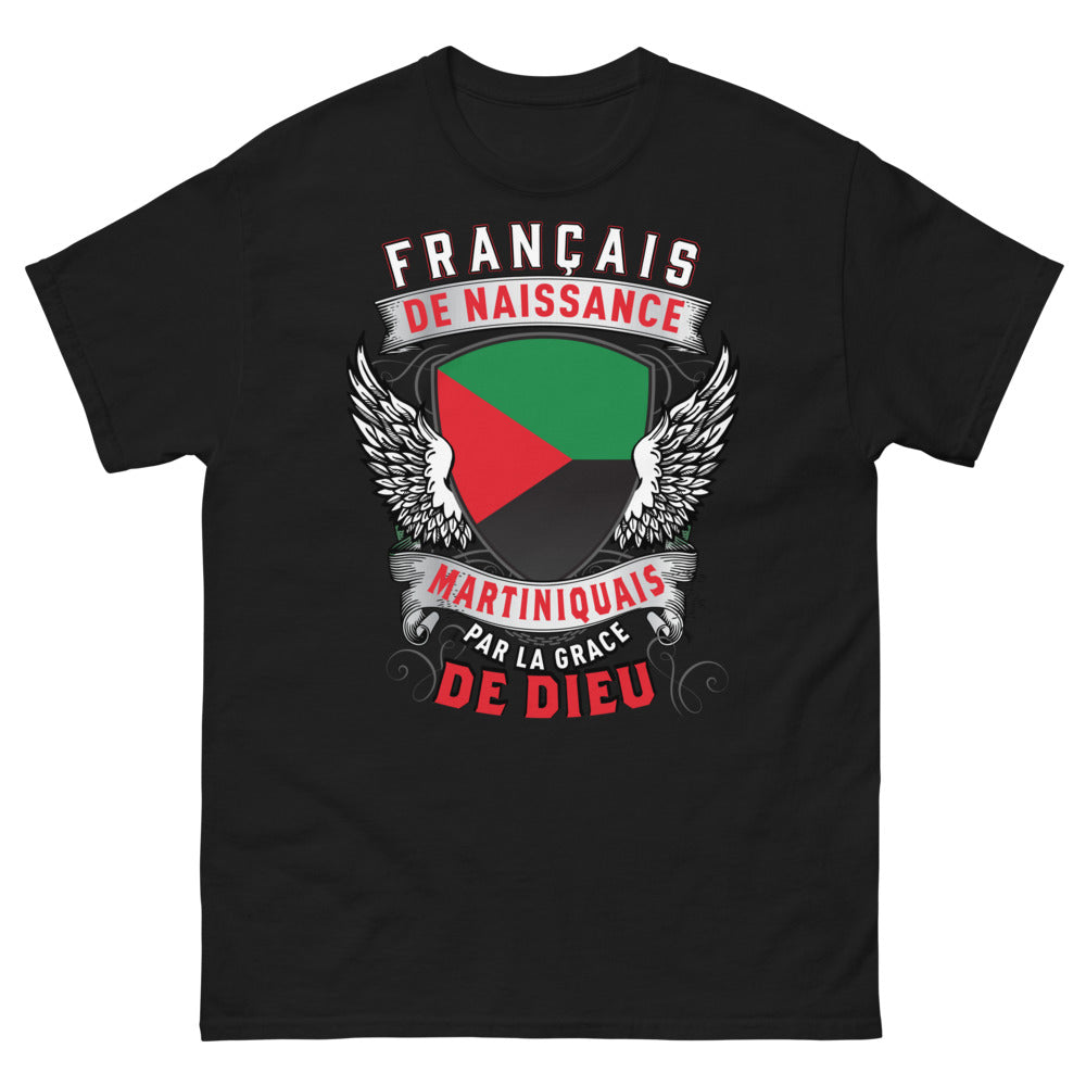 T-shirt Martinique noir - Français de naissance, martiniquais par la grâce de Dieu