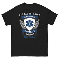 Thumbnail for T-shirt infirmier noir - Extraordinaire de naissance, grâce de Dieu