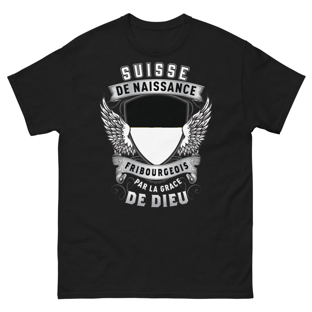 T-shirt Fribourg noir - Fribourgeois de naissance, grâce de Dieu