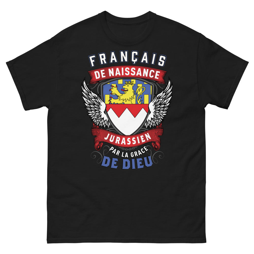 T-shirt Jurassien noir - Français de naissance, jurassien par la grâce de Dieu