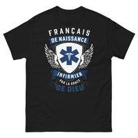 Thumbnail for T-shirt infirmier français noir - Français de naissance, par la grâce de Dieu
