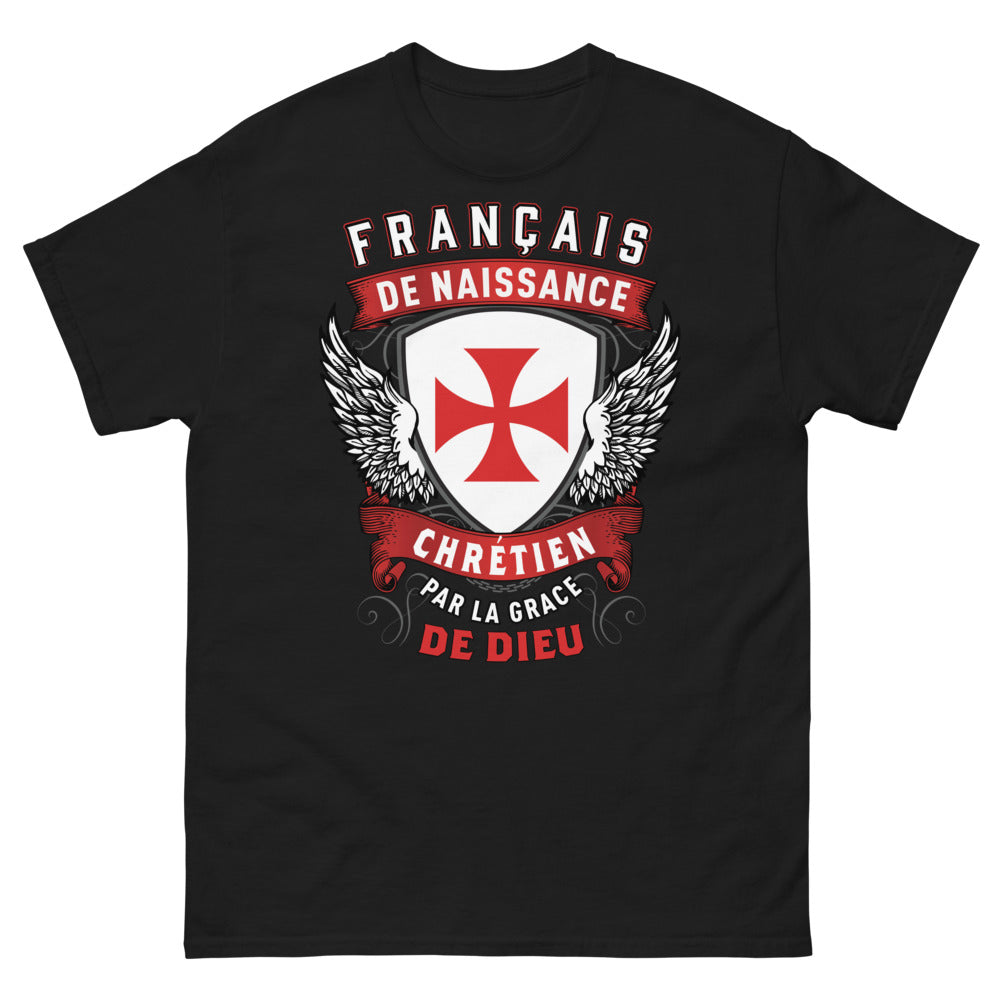 T-shirt France chrétien noir - Français de naissance, par grâce