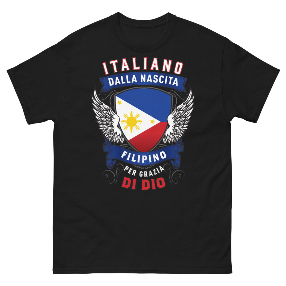 T-shirt Italie Philippines bleu marine - Italiano dalla nascita, Filipino per grazia di Dio