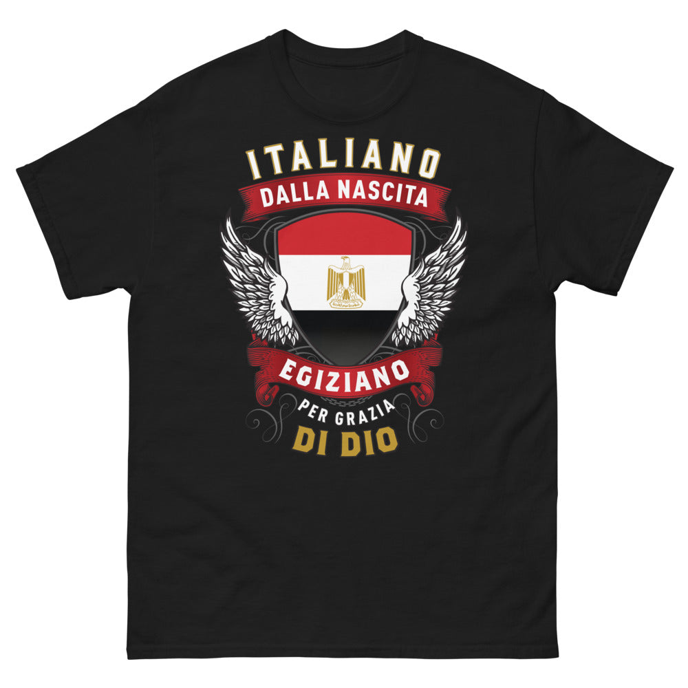 T-Shirt Italia Egitto Nero - Italiano dalla Nascita, Egiziano per Grazia di Dio