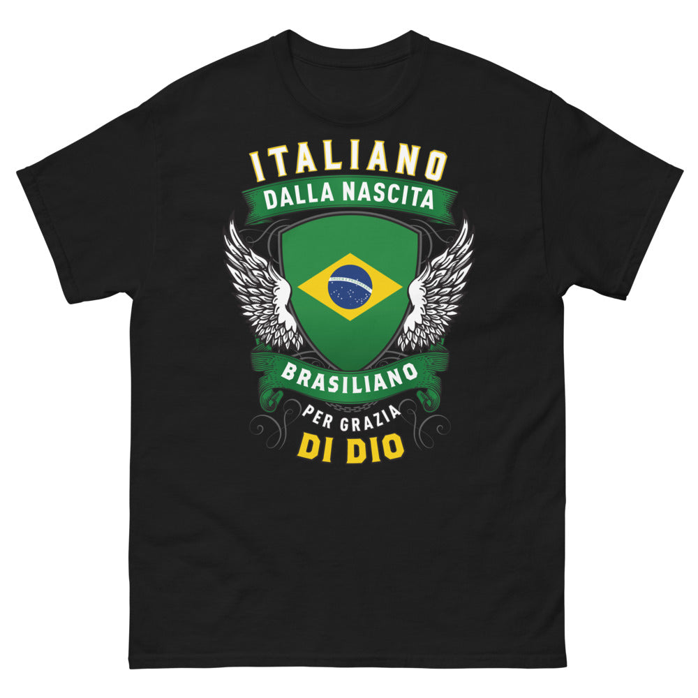 T-Shirt Italia Brasile blu scuro - Italiano dalla Nascita, Brasiliano per Grazia di Dio