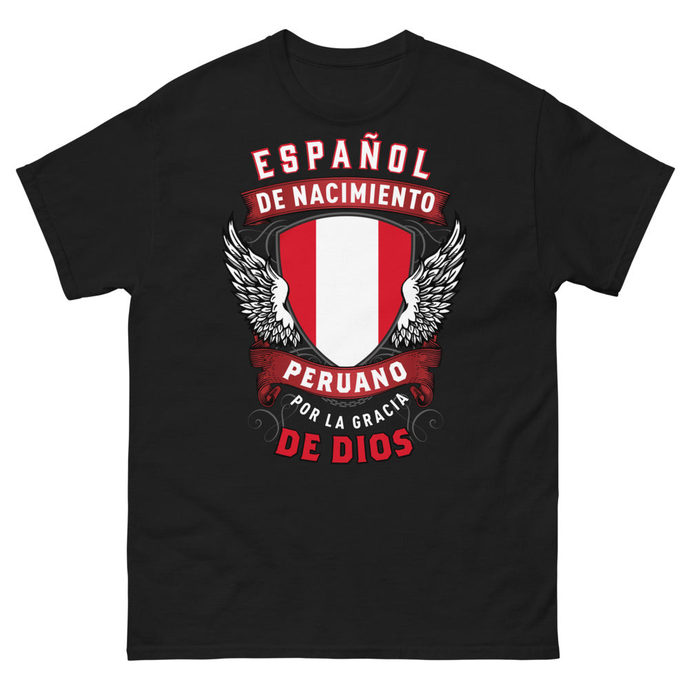 T-shirt Espagne & Pérou noir - Española de Nacimiento, Peruano por la Gracia de Dios