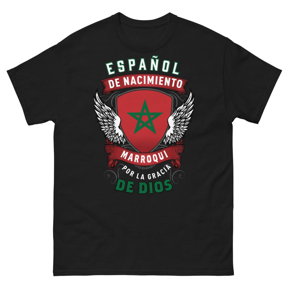T-shirt Espagne Maroc noir - Español de nacimiento, marroquí por gracia de Dios