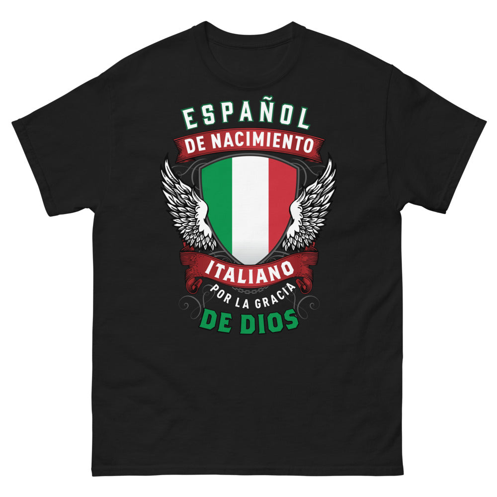 T-shirt Espagne Italie noir - Español de Nacimiento, Italiano por la Gracia de Dios