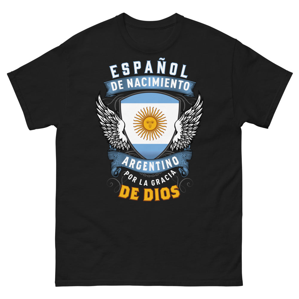 T-shirt Espagne & Argentine noir - Español de Nacimiento, Argentino por la Gracia de Dios