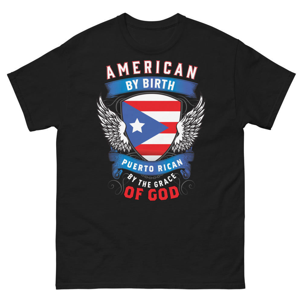 T-shirt Puerto Rico noir - American by Birth, Puerto Rican by the Grace of God