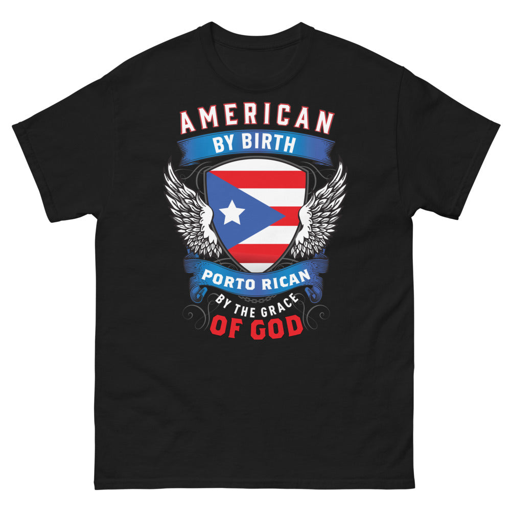 T-shirt Puerto Rico noir - American by Birth, Puerto Rican by the Grace of God