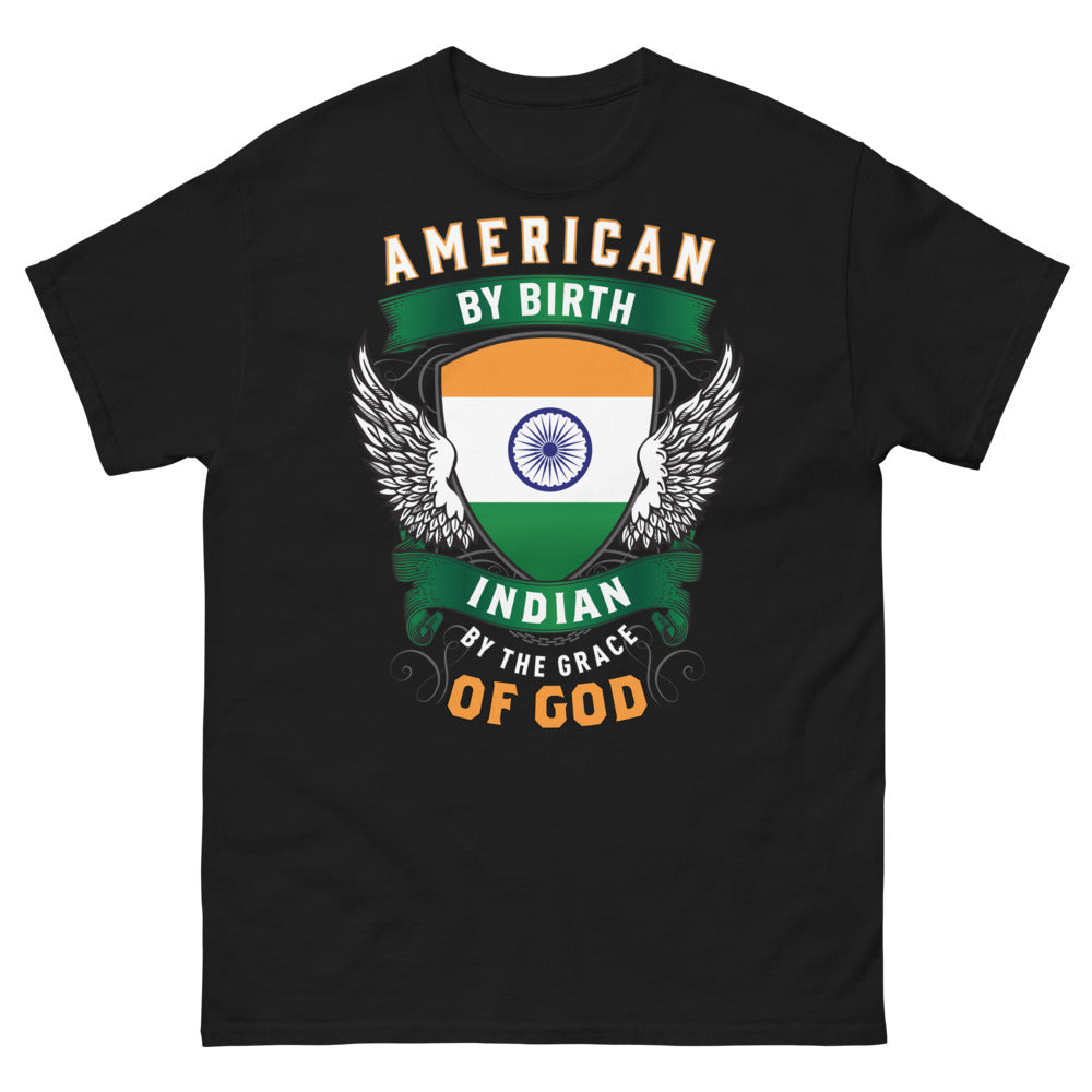 T-shirt USA Inde noir - American by Birth, Indian by Grace