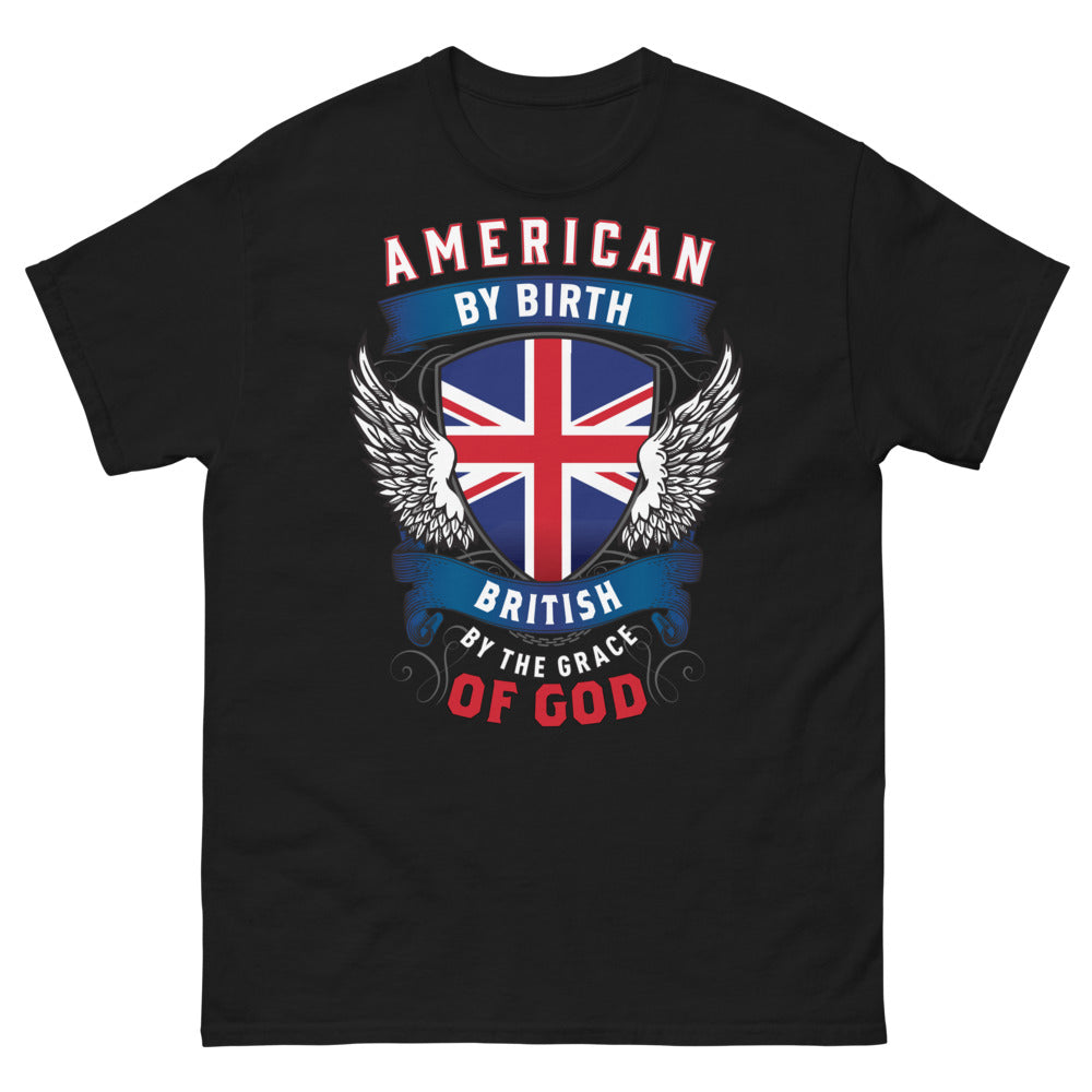 T-shirt américano-britannique noir - American by Birth, British by the Grace of God