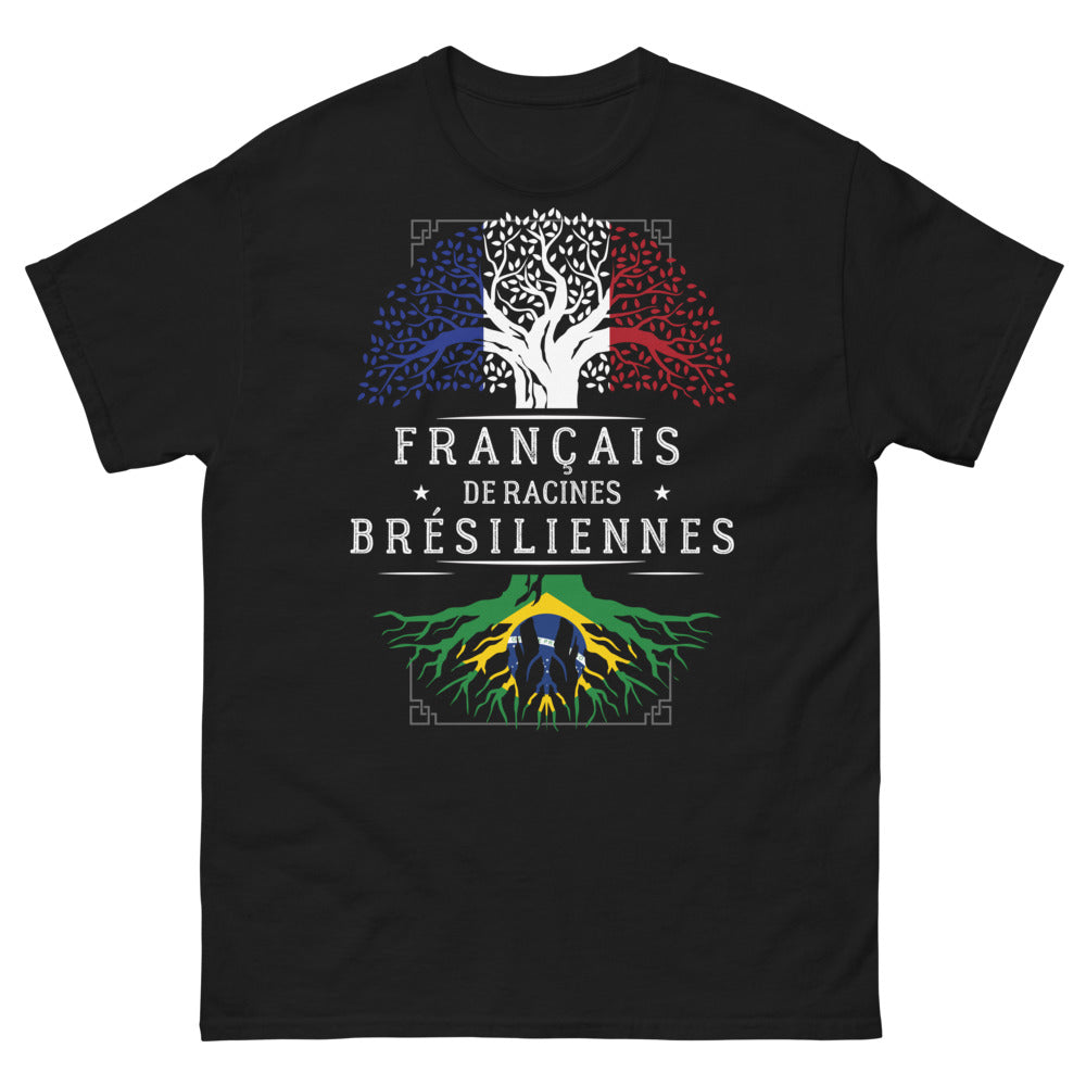 T-shirt Français de Racines Brésiliennes noir - samba et camembert