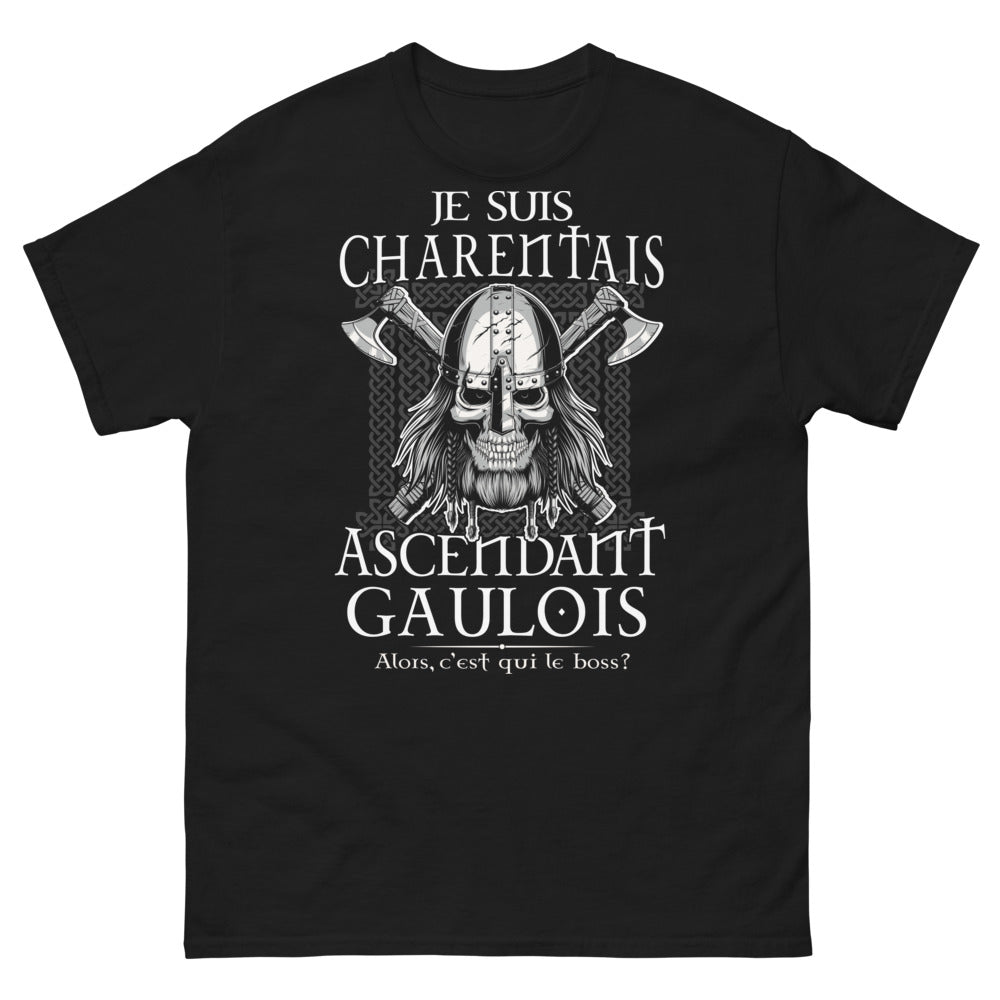 T-shirt Charentais ascendant Gaulois noir - Je suis Charentais ascendant Gaulois, c'est qui le boss ?