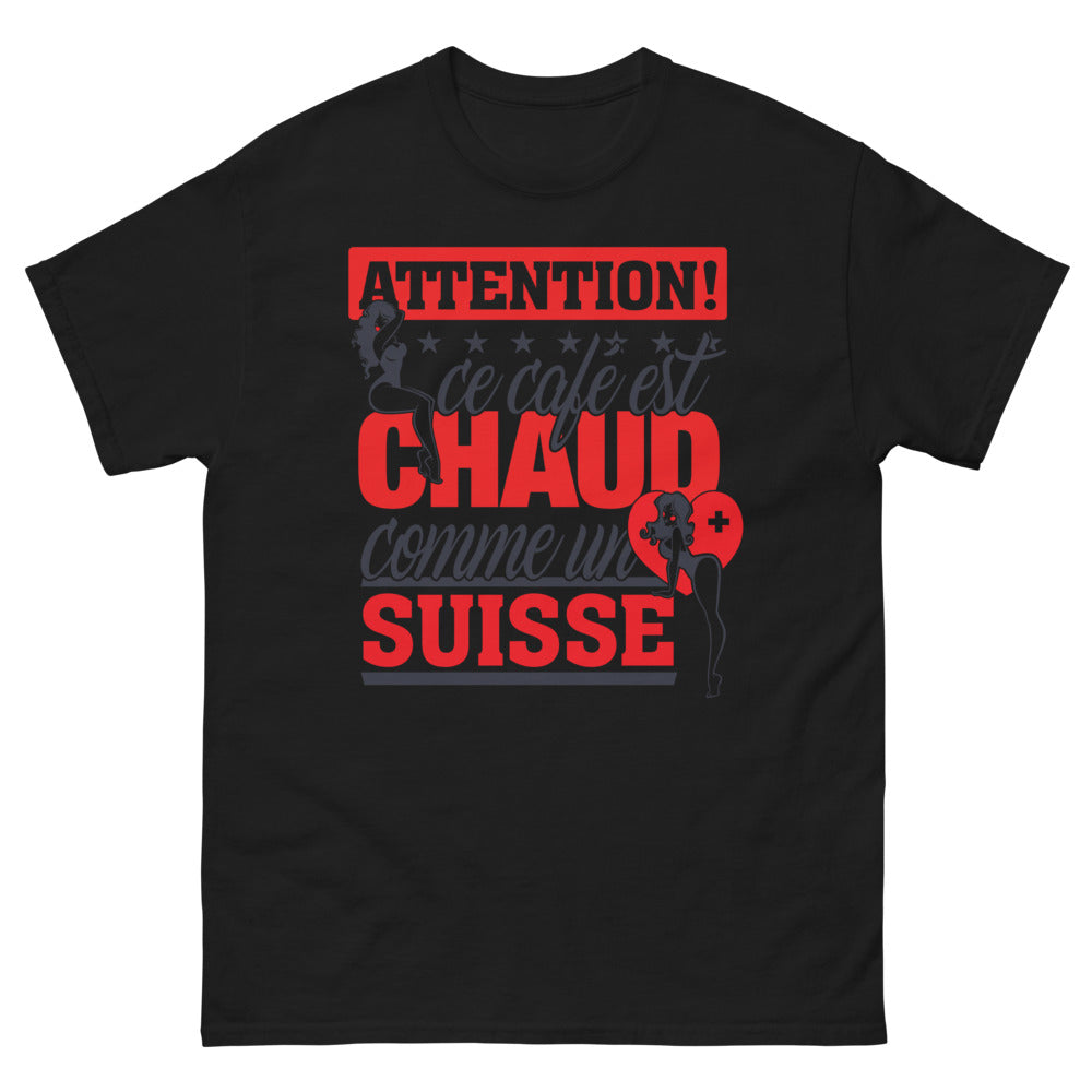 T-shirt Suisse noir - Attention, ce café est chaud