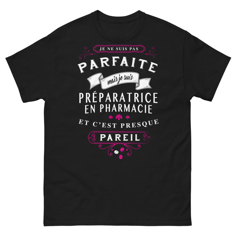 T-shirt préparatrice en pharmacie noir - presque une perfection