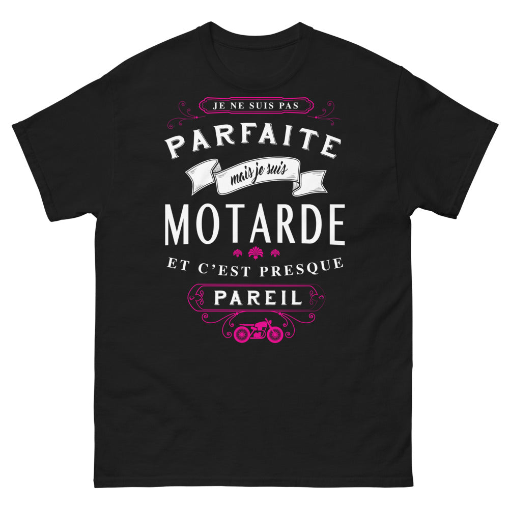 T-shirt motarde noir - Je ne suis pas parfaite... motarde, presque pareil
