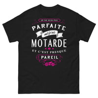 Thumbnail for T-shirt motarde noir - Je ne suis pas parfaite... motarde, presque pareil