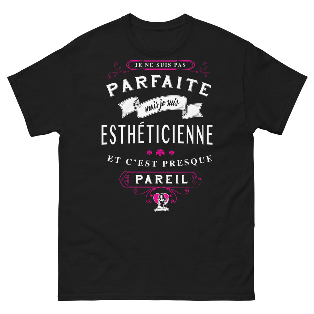 T-shirt Esthéticienne noir - 'presque parfaite'