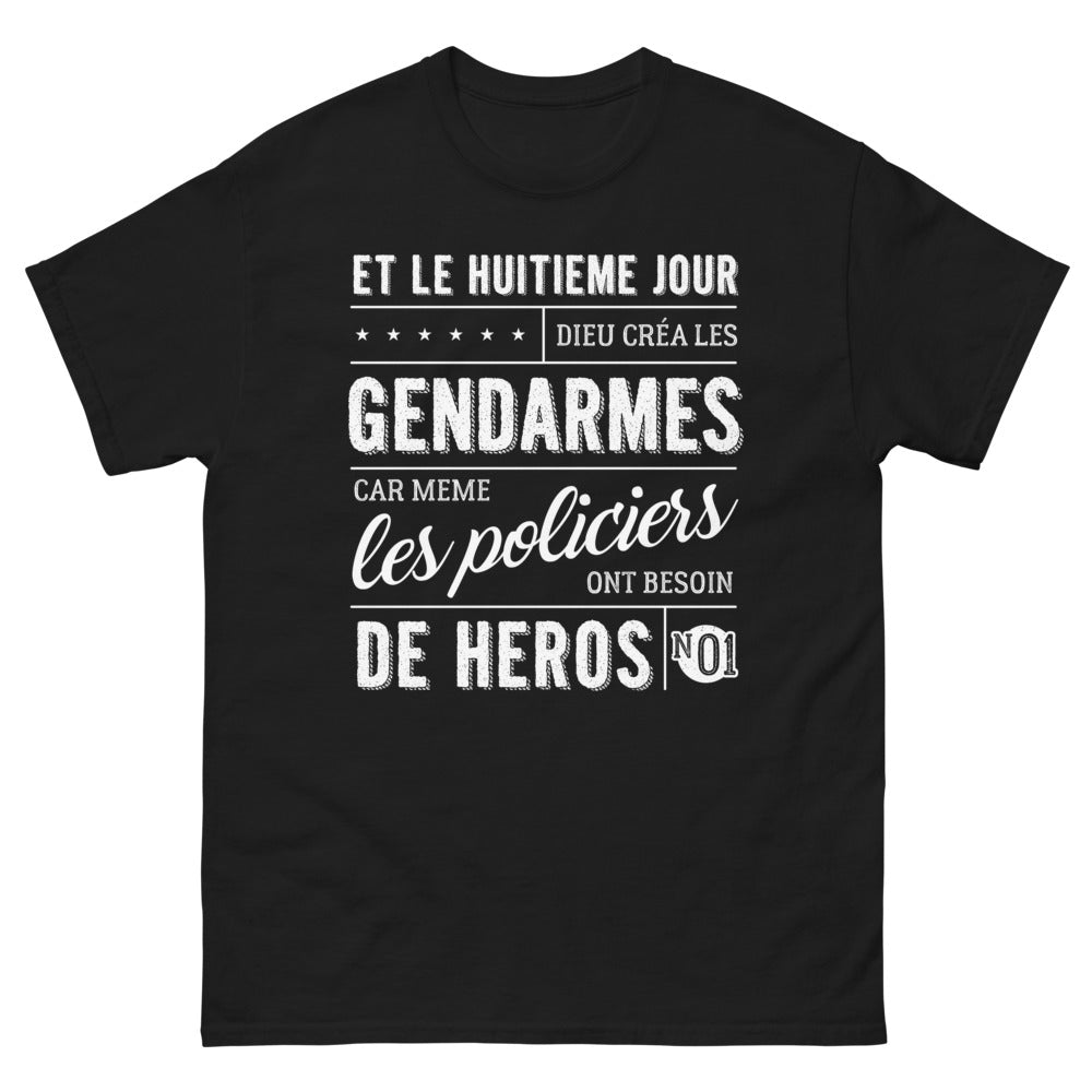 T-shirt Gendarme noir - Et le 8e jour Dieu créa les gendarmes