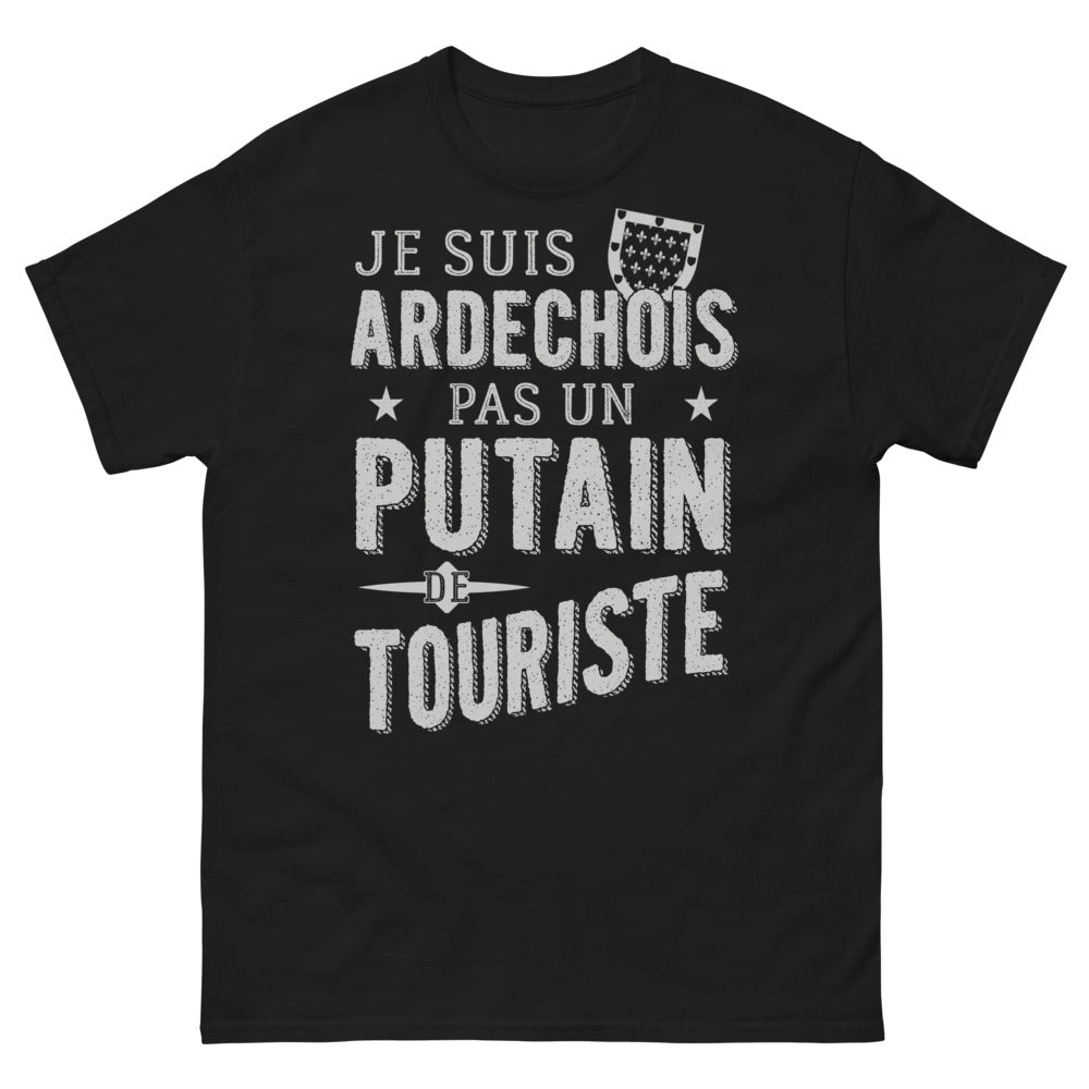 T-shirt Ardéchois noir - Je suis Ardéchois, pas qu’un touriste