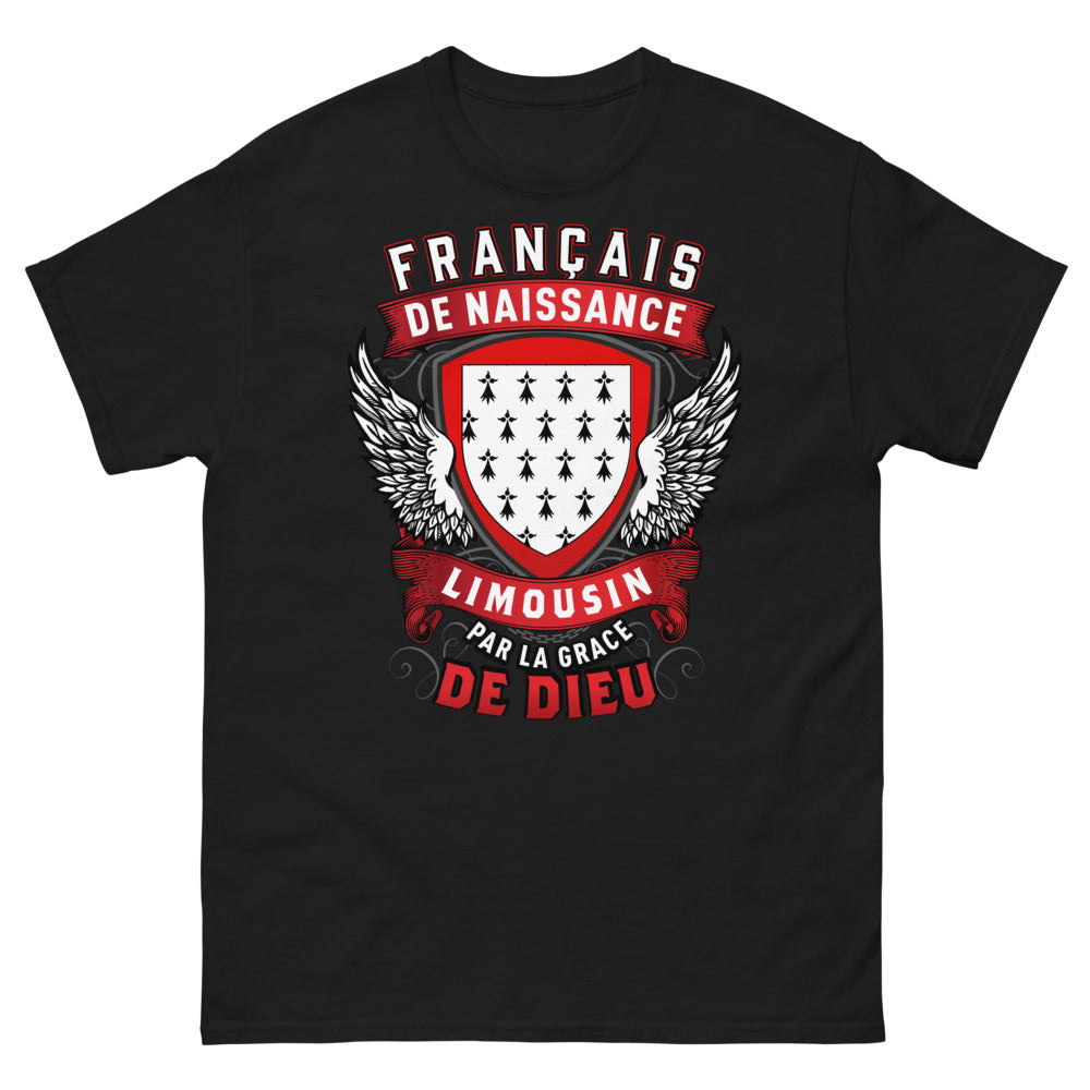 T-shirt Limousin noir - Français de naissance, grâce de Dieu
