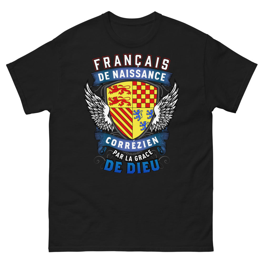 T-shirt Corrézien noir - Français de naissance, grâce de Dieu