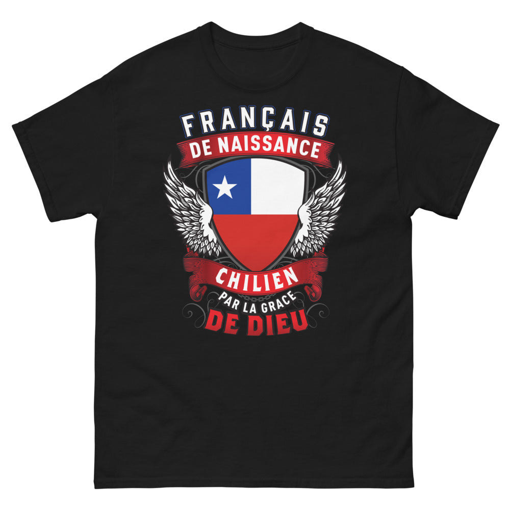 T-shirt France Chili noir - Français de naissance, Chilien par la grâce de Dieu
