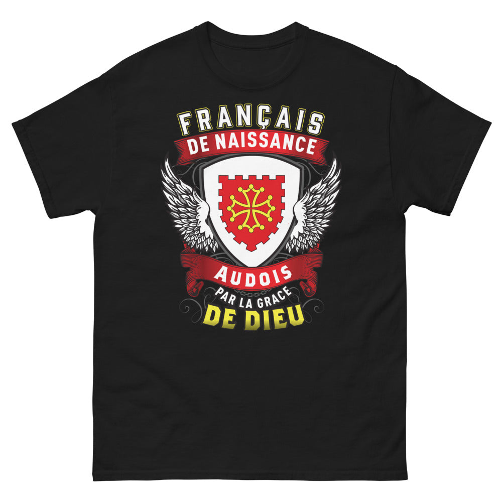 T-shirt Audois noir - Français de naissance, par la grâce de Dieu