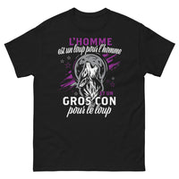 Thumbnail for T-shirt humour sombre noir - L'homme est un loup pour l'homme, un gros con pour le loup