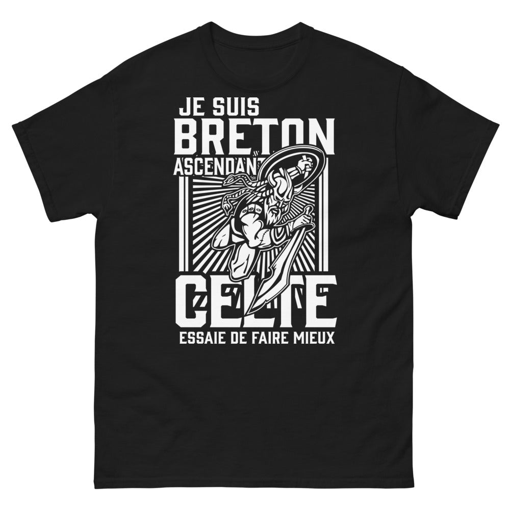 T-shirt Breton ascendant celte noir - Essaye de faire mieux