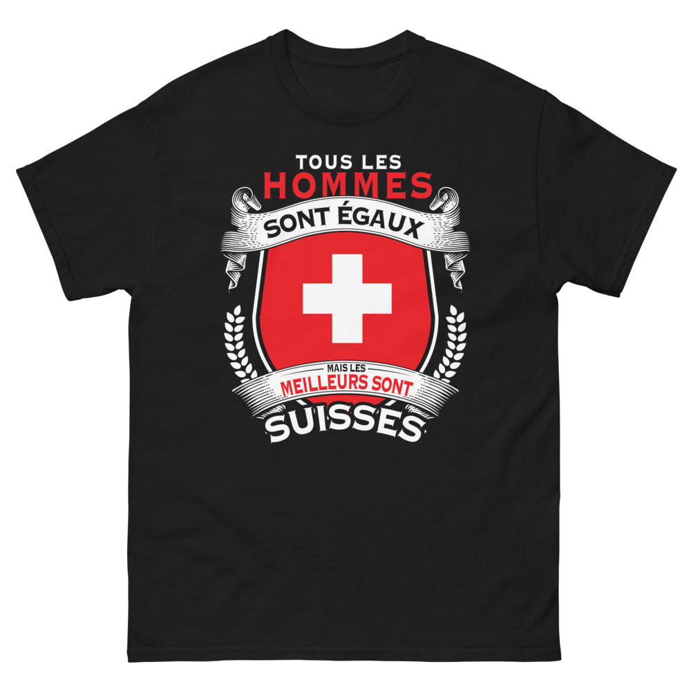 T-shirt Suisse noir - Tous les hommes égaux, meilleurs Suisses