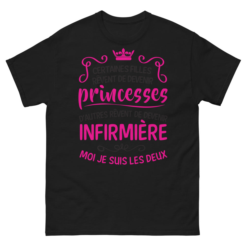 T-shirt infirmière et princesse noir - Certaines rêvent princesse ou infirmière, moi les deux