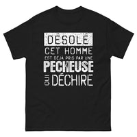 Thumbnail for T-shirt humour mariage pêcheuse noir - Désolé, cet homme est déjà pris par une pêcheuse