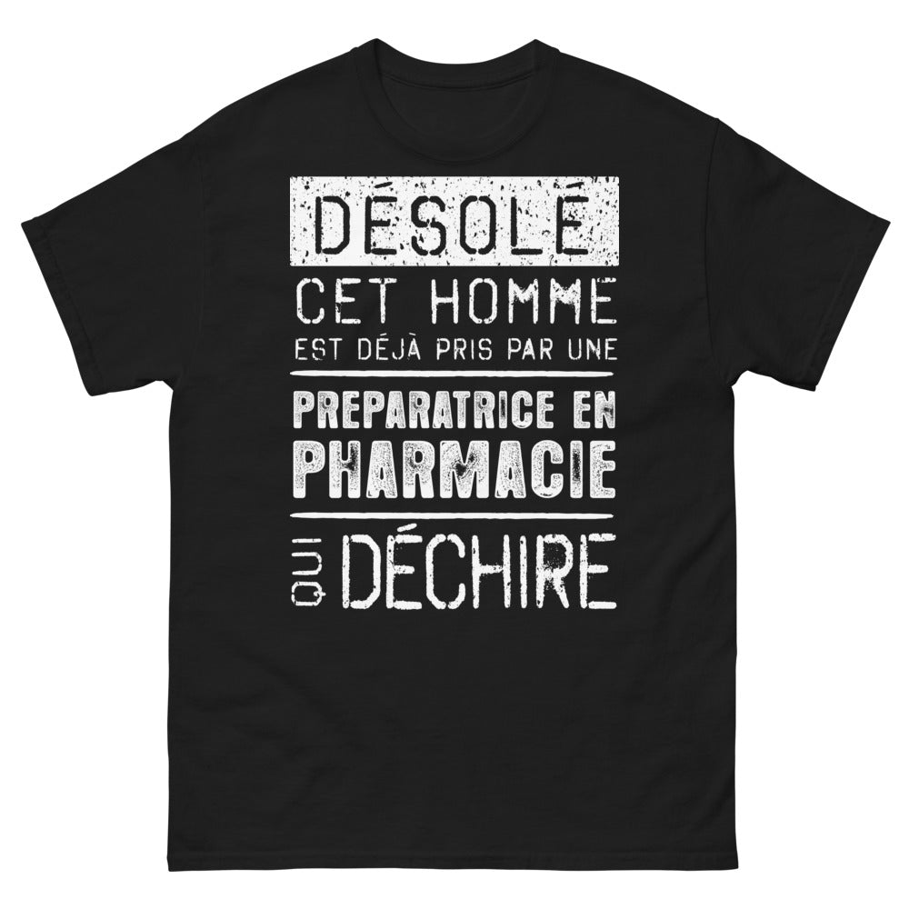 T-shirt préparatrice en pharmacie noir - Désolé, cet homme est déjà pris