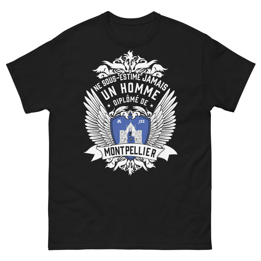 T-shirt Montpellier noir - Ne sous-estime jamais un homme diplômé