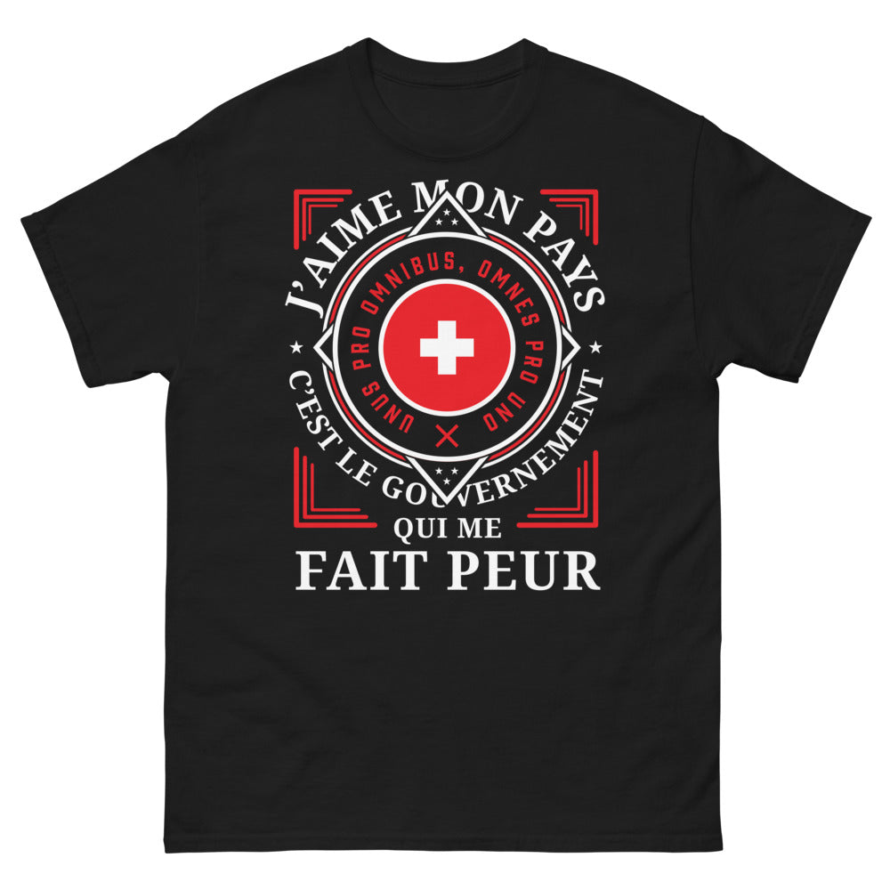 T-shirt politique noir - J'aime mon pays, peur du gouvernement