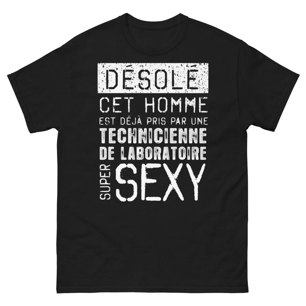 T-shirt technicienne de laboratoire noir - Désolé, déjà pris par une technicienne de labo