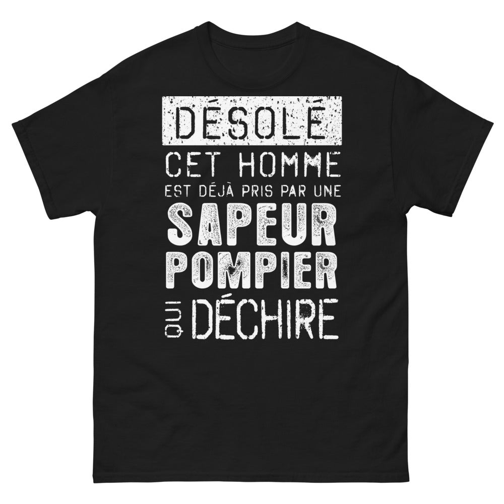 T-shirt Sapeur-Pompier noir - Déjà pris par une sapeur-pompier déchiré