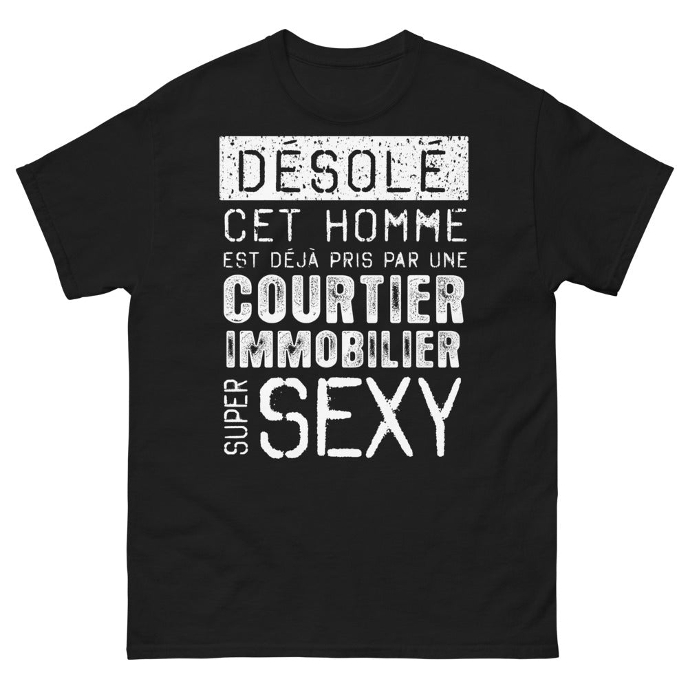T-shirt humour immobilier noir - Désolé, cet homme est déjà pris